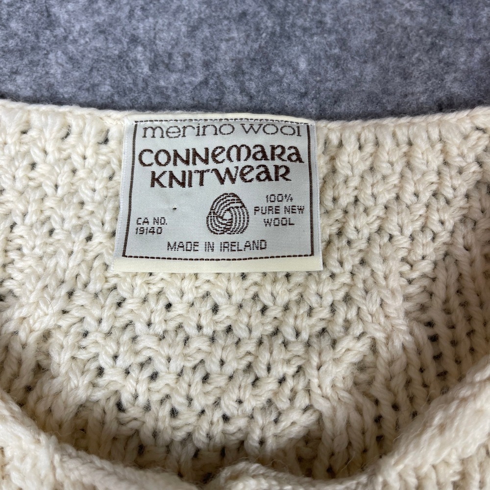 Connemara Knitwear Cardigan Womens L Cream Merino Wool Aran Cable Knit Ireland - Picture 6 of 8